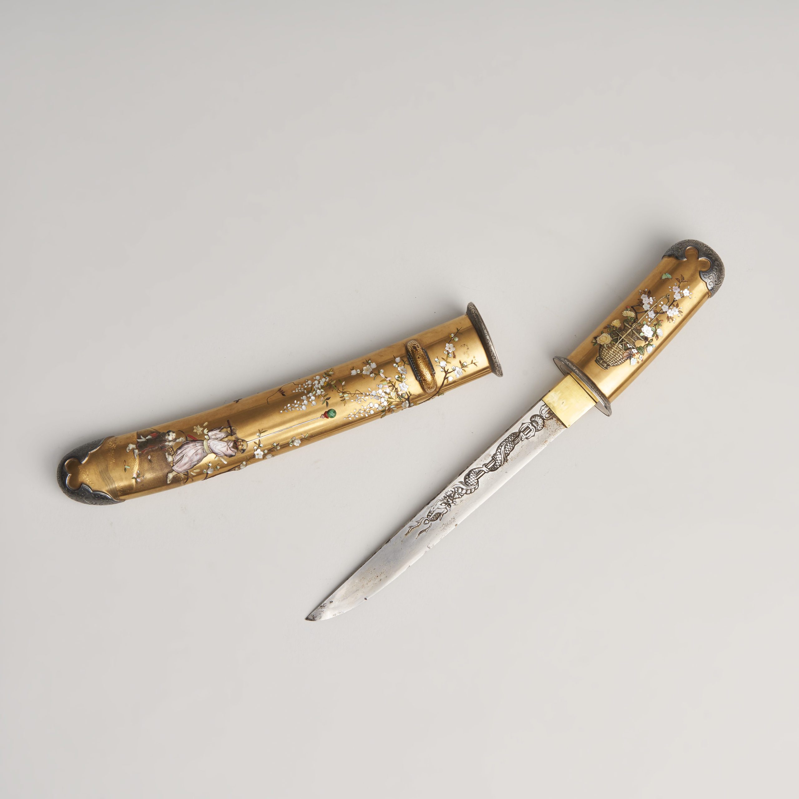 Fine JAPANESE Brass Meiji Period PAPER KNIFE-DRAGONS Handle-NR